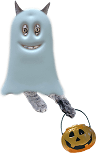 Wilber the KittyCat in his ghost sheet